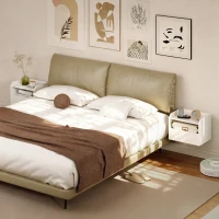 HOMCOM Juego de 2 Mesitas de Noche Flotantes con Estación de Carga Cajón Estante Abierto 40x29x29 cm Blanco(m-8)