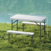 Outsunny Ensemble table pliante et bancs de pique-nique 113 cm avec poignées de transport, table et banc pliable gris clair blanc(m-3)