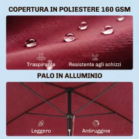 Outsunny Ombrellone da Giardino Rettangolare 2x2.4 m con Inclinazione Regolabile, Rosso e Nero(m-4)