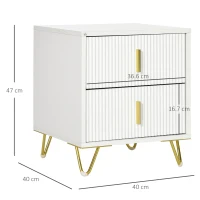 Set of 2 Elegant Fluted Bedside Table - White/Gold-Tone(m-3)