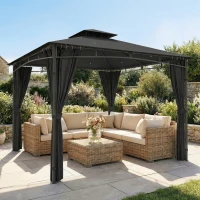 Outsunny Tonnelle de Jardin Extérieur Cadre de Toit Rétractable et Double Toit UV50+Imperméable 3x3m Gris Anthracite(m-2)