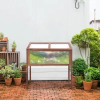 Outsunny Mini Serra da Giardino Rialzata in Legno e Policarbonato con Tetto Apribile, 90x50x93cm(m-10)