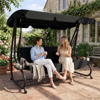 Outsunny Three-Person garden Swing Chair, with Adjustable Canopy - Black(m-9)