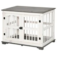 PawHut Wooden Dog Crate Furniture Pet Kennel Cage End Table for Small Medium Dogs, Indoor, White, 85.5 x 59.5 x 68 cm(m-10)