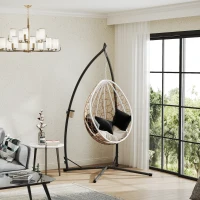 Outsunny Soporte para Silla Colgante con Estructura de Acero Base Estable y Portavaso para Patio Jardín Balcón Negro(m-10)