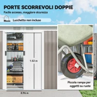 Outsunny Ripostiglio da Giardino in Acciaio con 2 Prese d'Aria e 2 Porte Scorrevoli, 280x130x172 cm, Grigio Chiaro(m-5)