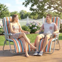 Outsunny Set of 2 Foldable Patio Sun Lounger with Adjustable Backrest and Cushion, Multicoloured(m-8)
