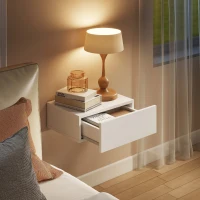 HOMCOM Juego de 2 Mesitas de Noche Flotantes con 1 Cajón Montado en la Pared Estilo Moderno para Dormitorio 40x30x15 cm Blanco(m-8)