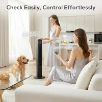 HOMCOM 28dB Tower Fan for Bedroom, 36 inch, 8 m/s Velocity Standing Cooling Fan with 80° Oscillating, BLDC Motor, 12 Speeds, LED Display, 4 Modes, 12H Timer, Remote Control, Black(m-8)