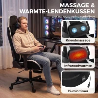 HOMCOM Gaming-stoel met massage- en verwarmd lendenkussen, ergonomisch, linnenlook, 4D-armleuningen, hoofdkussen, Zwart(m-4)