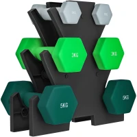 SPORTNOW Set de Greutăți Hexagonale de 18 kg cu Suport Inclus, din Oțel, Metal și Plastic, Multicolor(m-1)