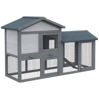 PawHut Clapier cage à lapins rongeurs 2 niveaux clapier lapin nain avec 3 portes verrouillables tiroir à déjection toit intégral bitumé 147L x 54l x 84H cm bois massif pin gris(m-12)