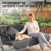 Outsunny Balancelle de Jardin Convertible 3 Places Inclinaison Toit réglable Matelas fourni 2L x 1,25l x 1,7H m métal(m-6)