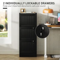 HOMCOM 3 Drawer Filing Cabinet with Lock, Office Storage Cabinet with Adjustable Hanging Bars for A4 Letter Size Files, Black(m-6)