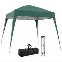Outsunny Carpa Plegable 2,4x2,4 m, Pop-up, Cenador Pabellón de Jardín, Altura Ajustable con Bolsa de Transporte, Anti-UV, Impermeable, Gazebo para Camping, Fiestas, Exterior, Verde(m-12)