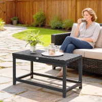 Outsunny Outdoor Coffee Table Side Table with Rectangular Shape Frame for Patio, Balcony, Black(m-8)