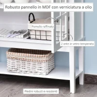 HOMCOM Credenza Cucina Moderna con 2 Ante in Vetro Temperato, Ripiano regolabile, 80x28x84 cm, Bianco(m-4)