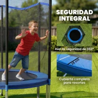 SPORTNOW Cama Elástica Exterior Ø244 cm Trampolín para Niños con Red de Seguridad Escalera y Acolchado de Muelles Azul(m-5)