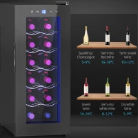 HOMCOM Cantinetta Frigorifero per 12 Bottiglie con Doppio Controllo Temperatura, Ripiani Regolabili e Luci, Nero(m-9)