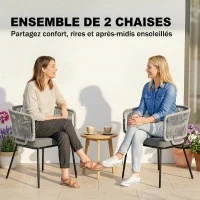 Outsunny Lot de 2 Fauteuils de Jardin, Dossier et Accoudoirs en Corde Résine Tressée, Coussins Amovibles, 46x58x72cm, Gris Clair(m-4)