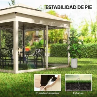 Outsunny Cenador de Jardín 3x3x2,7 m con Doble Techo Paredes Laterales Desmontables y Marco Metálico Crema(m-6)