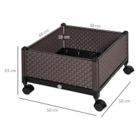 Outsunny Jardinera de Plástico con Ruedas y Agujeros de Drenaje para Cultivo de Plantas en Exterior 50x50x33 cm Marrón(m-3)