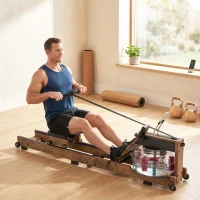 SPORTNOW Rameur à Eau Rameur Appartement Pliable Double Rail Aluminium Capacité 158kg Connexion Bluetooth 182x42x67cm Chêne(m-11)