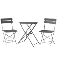 Outsunny Folding Garden Bistro Set, Outdoor Round Bistro Table and Chairs Set 2 with Electrophoresis Metal Frame, Grey(m-1)