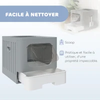 PawHut Maison de Toilette pour Chat, Tiroir Coulissant, Couvercle, 2 Portes Réglables, Pelle, Détachable, 48x38x38,5cm, Gris(m-4)