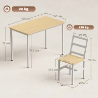 HOMCOM Set Masă pentru Sufragerie cu 4 Scaune, Masă Dreptunghiulară 108 cm, Scaune cu Spătar cu Șipci, Stejar și Alb(m-3)