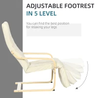 HOMCOM Wooden Lounging Chair Deck Relaxing Recliner Lounge Seat with Adjustable Footrest & Removable Cushion, Cream White(m-4)