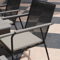 Outsunny 6‑Seater Garden Dining Set with Cushions, Rattan Backrest, Plastic Top, Garden Furniture Set, Grey(m-9)