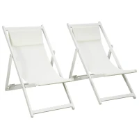 Outsunny Conjunto de 2 Tumbonas Plegables de Aluminio con Respaldo Regulable en 5 Posiciones Reposacabezas 60x100x85 cm Blanco(m-11)