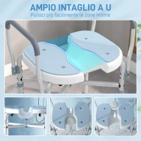 HOMCOM Sgabello da Doccia con Seduta Scanalata e Braccioli, Altezza Regolabile e Piedini Antiscivolo, Azzurro(m-4)