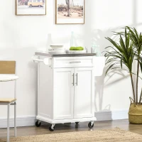 HOMCOM Mueble Auxiliar de Cocina Moderno con 4 Ruedas 1 Cajón 1 Toallero Especiero y Estante Ajustable 83,5x45,7x90,5 cm Blanco(m-2)