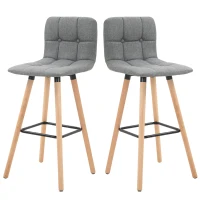 HOMCOM Lot de 2 tabourets de bar, chaises de bar capitonnées avec dossier et repose-pieds, pieds en bois, 41,5x47x97,5cm, gris(m-12)