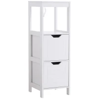 kleankin Armario de Baño Gabinete Multifuncional con Estante Abierto 2 Cajones de Almacenaje Diseño Antivuelco 30x30x89 cm Blanco(m-10)