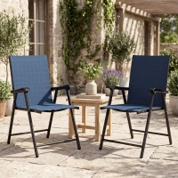 Outsunny Folding Garden Chairs Set of 2, Foldable Garden Dining Chairs with High Back, Armrests, Texteline Seat, Navy Blue(m-2)