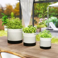Outsunny Plant Pots Handwoven Cotton Indoor Planters with Waterproof Liner Set of 3 White(m-10)