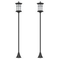 Outsunny Set 2 Lămpi Solare cu Autonomie de 6h și Fixare în Sol, din Oțel Inoxidabil și ABS, 23,5x23,5x184 cm, Negru(m-1)
