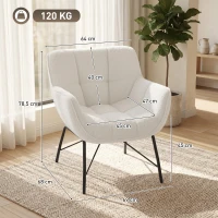 HOMCOM Moderner Loungesessel, Sherpa-Fleece Sessel mit gebogener Rückenlehne, integrierten Armlehnen, Metallbeinen, Cremeweiß(m-3)