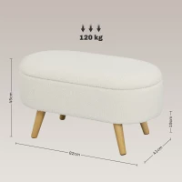 HOMCOM Banc de Rangement, Bout de Lit Rembourré en Peluche Teddy avec Couvercle et Pieds en Bois, 82 x 41 x 45 cm, Blanc(m-3)