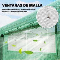 Outsunny Invernadero de Túnel 6x3x2 m con 3 Puertas Enrollables 6 Ventanas de Malla y Estructura de Acero Galvanizado Verde(m-5)