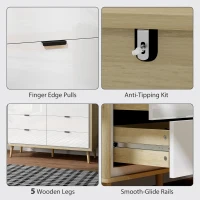 HOMCOM Storage Cabinet, Chest of Drawers with 6  Drawers and 5 Legs for Bedroom,  High Gloss White(m-6)