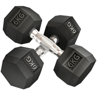 HOMCOM Juego de Mancuernas de 2x6kg con Barra de Conexión Metálica y Cabeza Hexagonal para Entrenamiento en Casa Negro y Plata