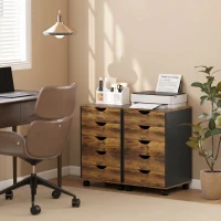 HOMCOM Cassettiera da Ufficio a 5 Cassetti con Ruote Girevoli e Freni, in Legno, 40x40x67 cm, Marrone(m-7)
