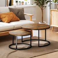 HOMCOM Lot de 2 tables basses gigognes empilable design industriel plateau imitation ciment pieds en métal brun rustique(m-2)