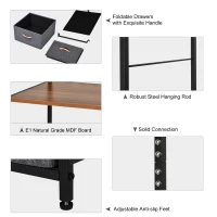 HOMCOM Chest of Drawers with Coat rack Steel Frame 5 Drawers  Bedroom Hallway Home Furniture Black Brown(m-7)