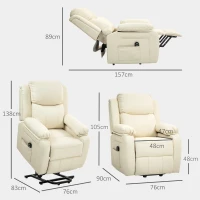 HOMCOM Fotoliu cu Funcție de Ridicare Reclinabil la 160° cu Suport pentru Picioare și Telecomandă, din Piele PU și Oțel, 76x90x105 cm, Crem(m-3)