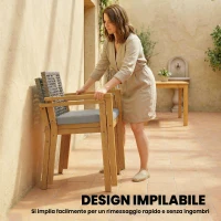 Outsunny Set 2 Sedie da Giardino Impilabili in Legno di Acacia con Cuscini, 59x55x86 cm, Grigio e color Legno(m-6)